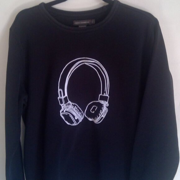 French Connection black crewneck sweatshirt headphones size L - Picture 1 of 3